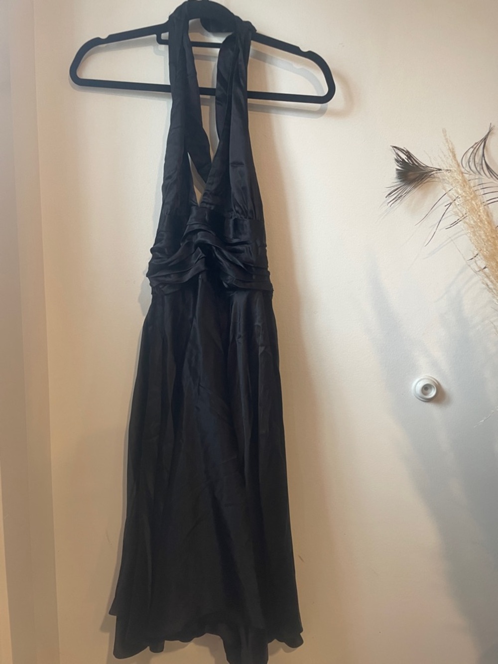 Vintage Black Halter 100% Silk Dress with Ruched Waist Sz 10 B128